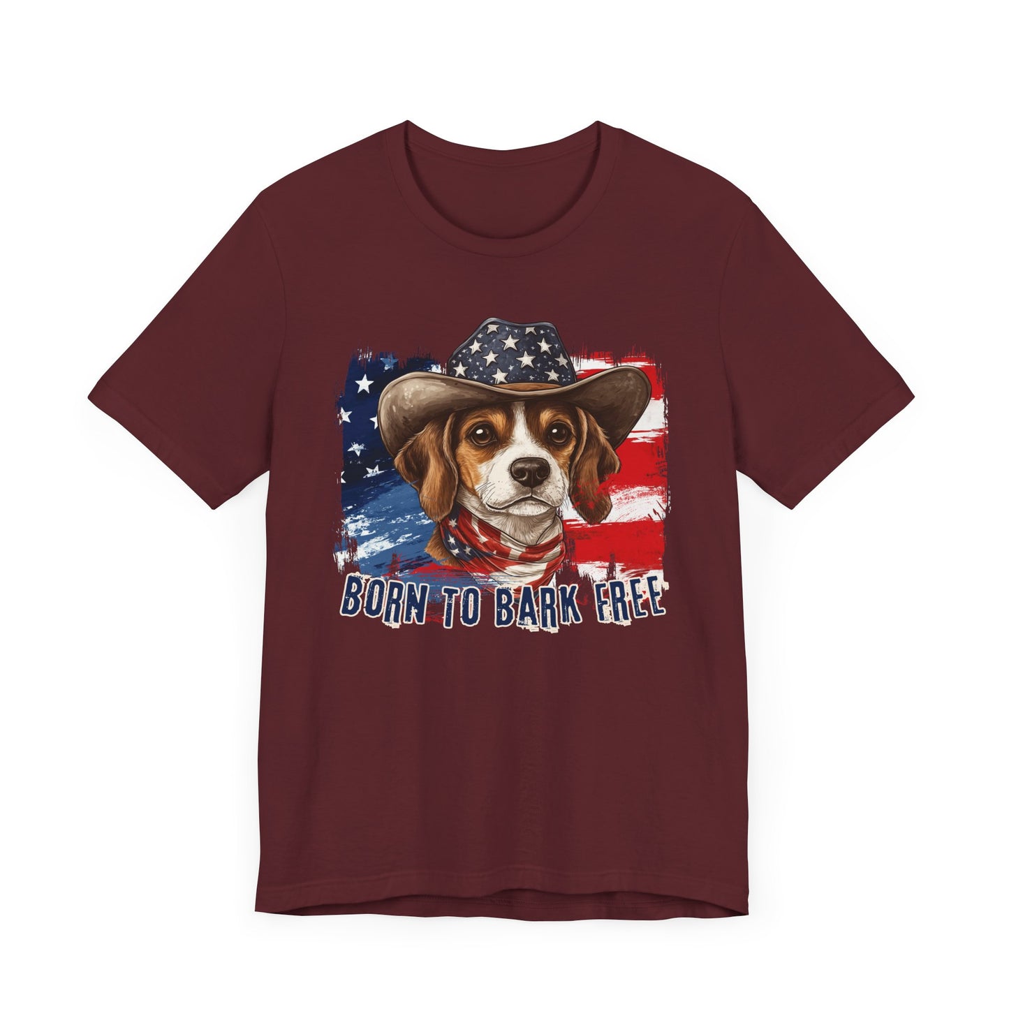 Beagle Patriotic T-Shirt "Born to Bark Free" - Dog-Themed Patriotic Design