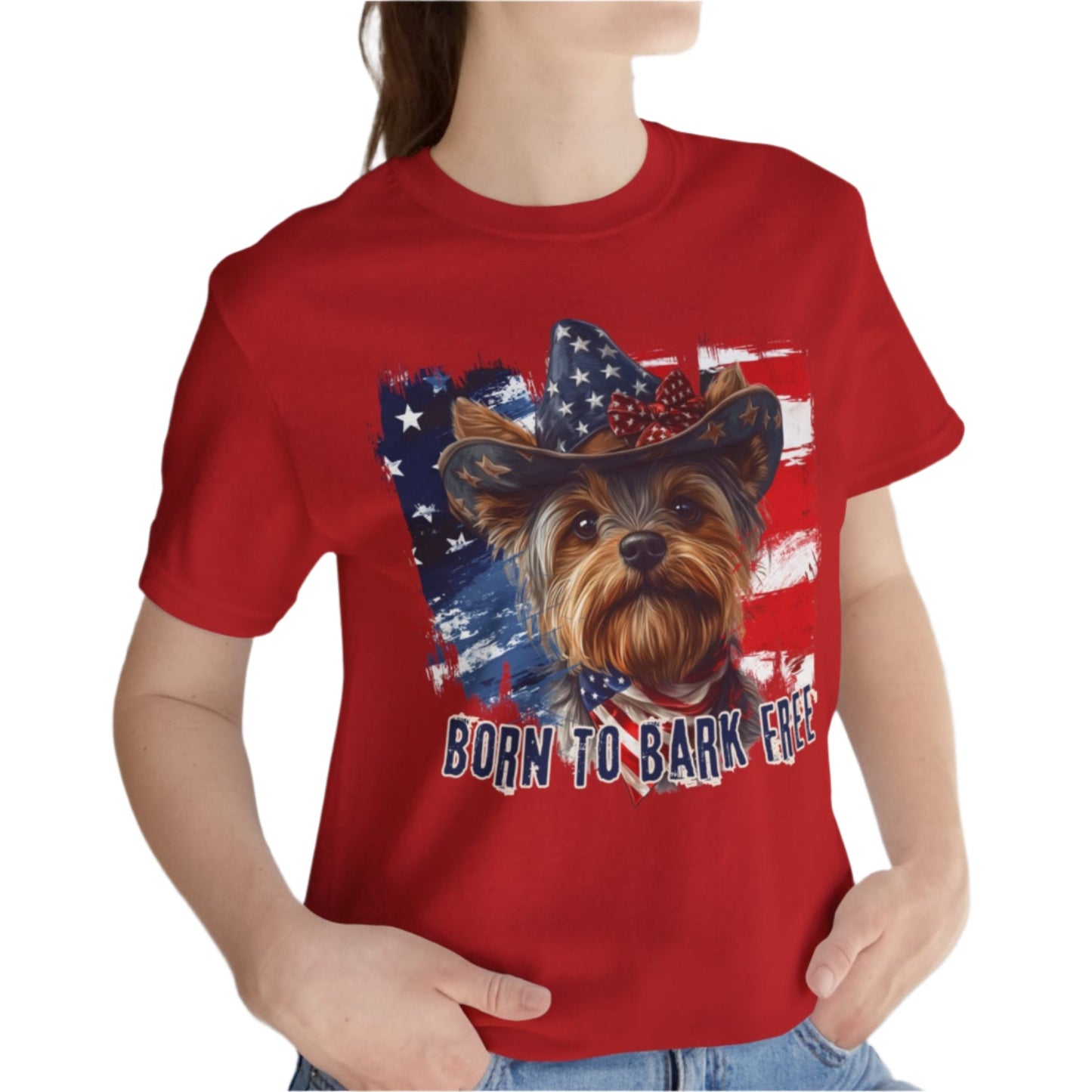born to bark free yorkie patriotic t-shirt, 4th of july, independance day dog lover t-shirt