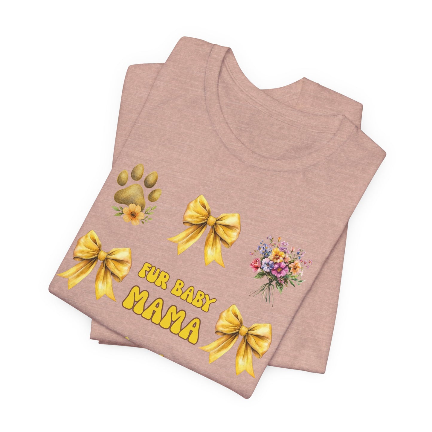 Fur Baby Mama T-Shirt – Soft Cotton Tee with Yellow Bows – Gift for Pet Moms
