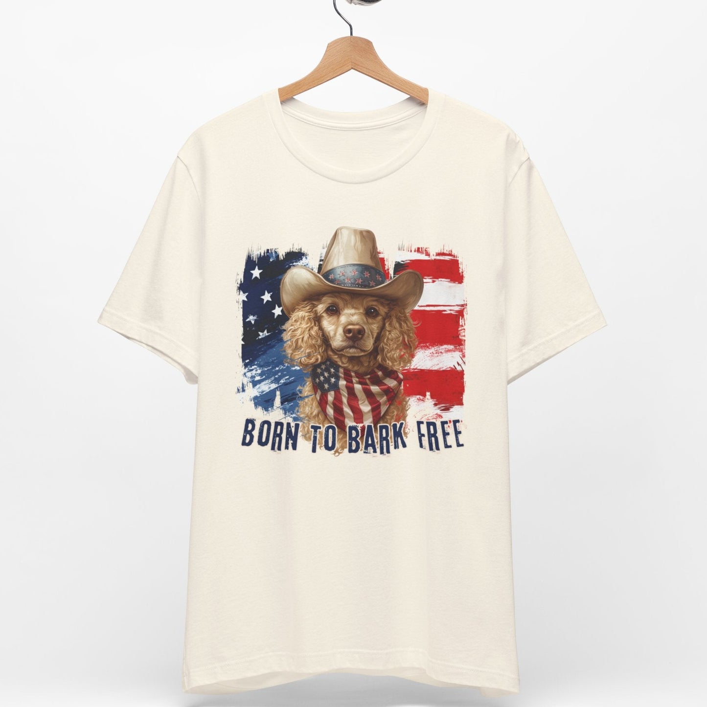 born to bark free poodle patriotic t-shirt, 4th of july, independance day dog lover t-shirt