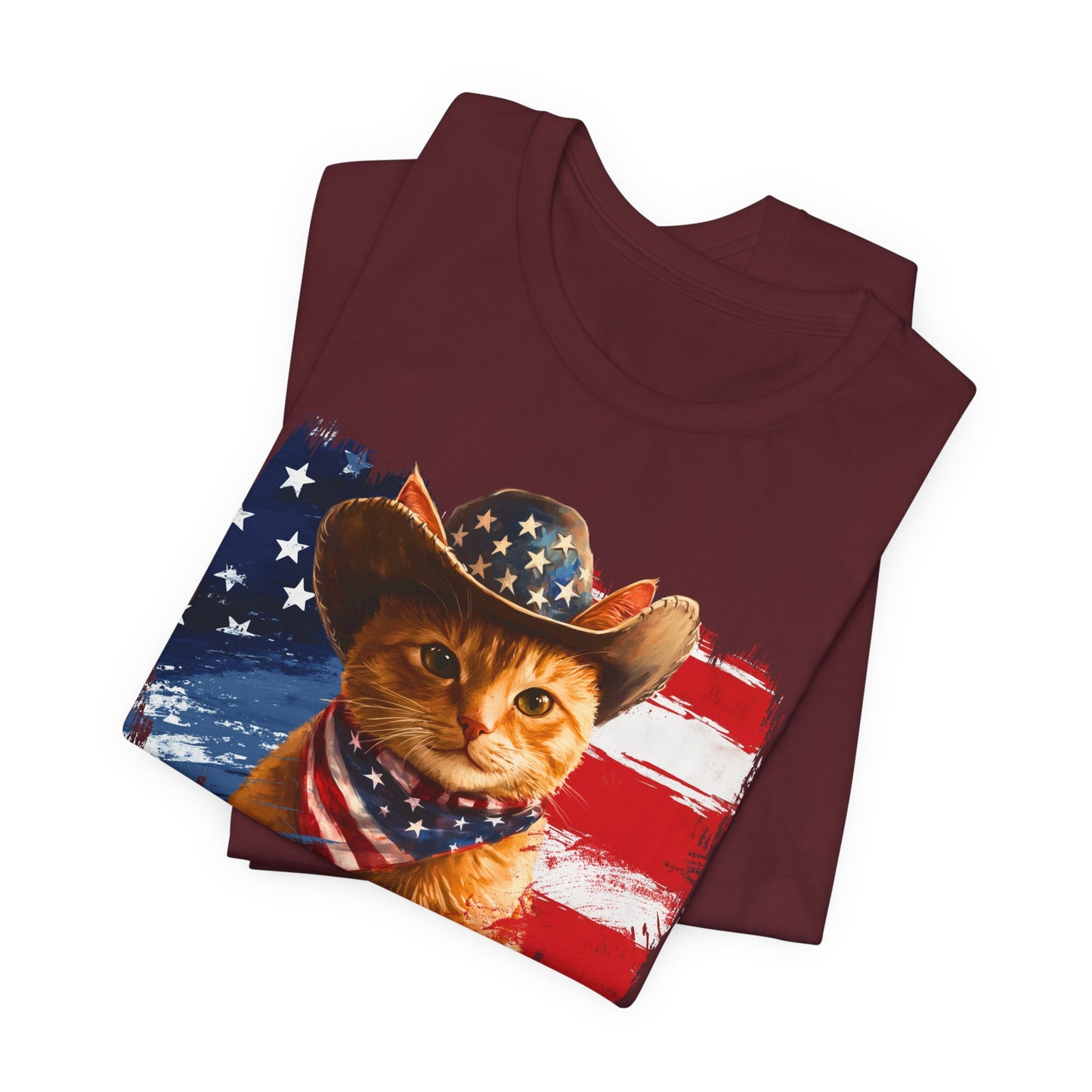 Ginger Cat Patriotic T-Shirt "Red, White & Meow" - Cat-Themed Patriotic Design