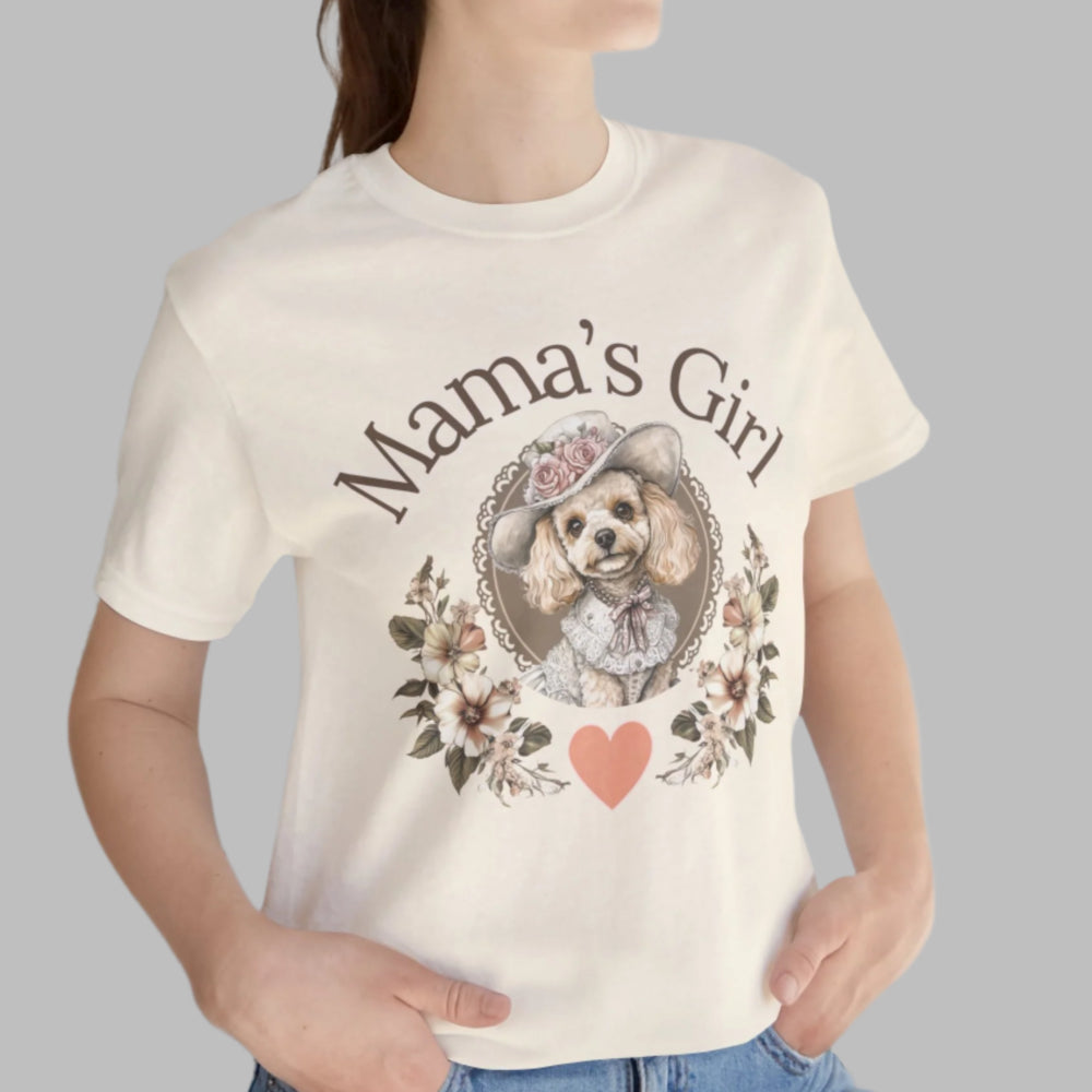 mama's girl tee toy poodle vintage shaby chic t-shirt, natural, dog mom gift