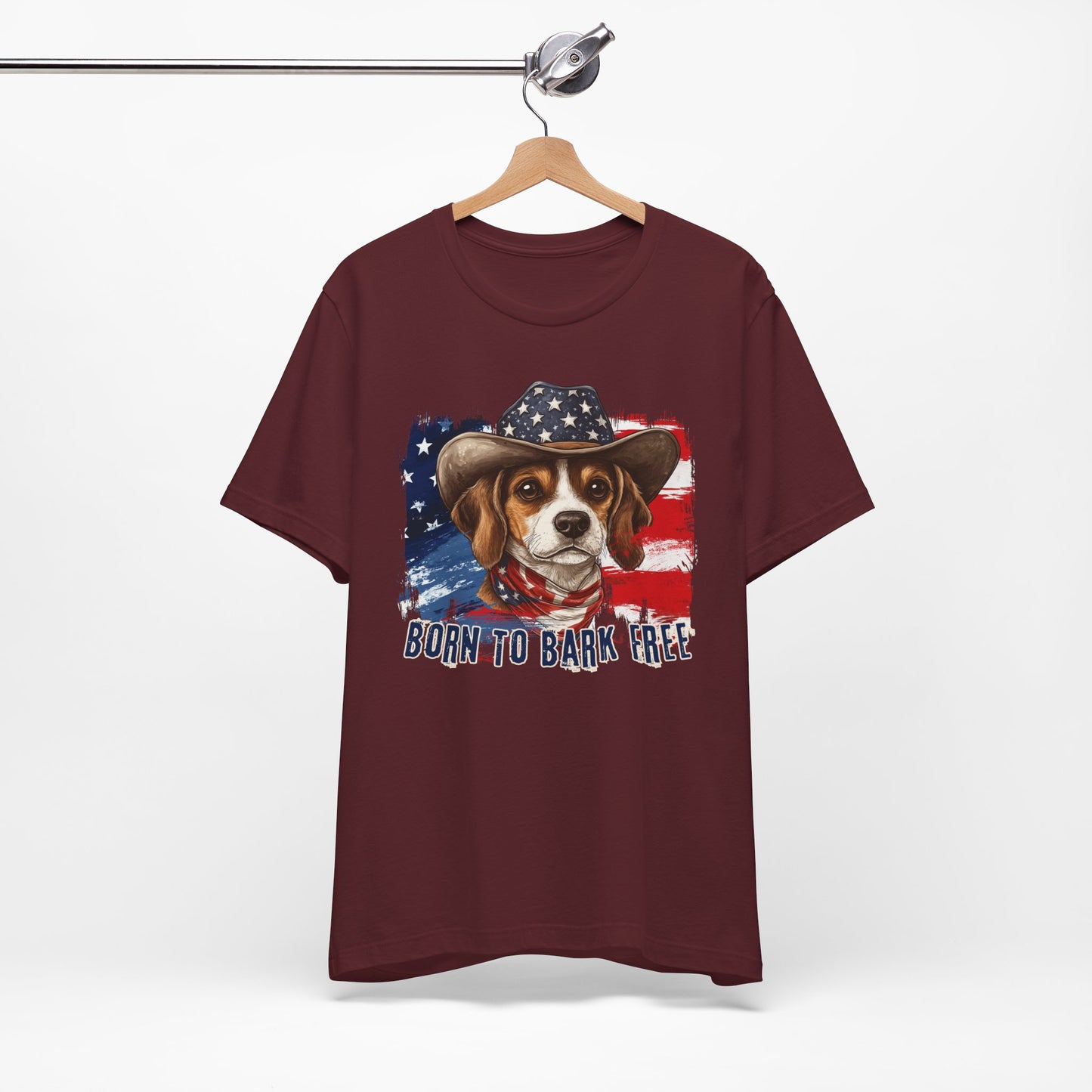 Beagle Patriotic T-Shirt "Born to Bark Free" - Dog-Themed Patriotic Design