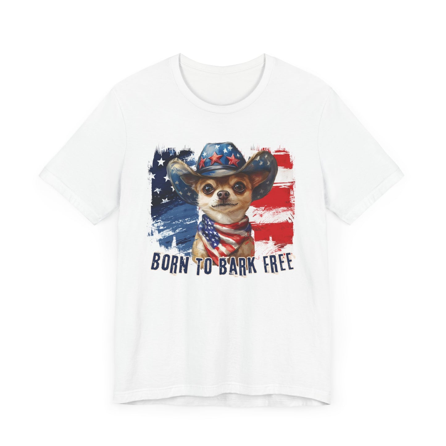 Chihuahua Patriotic T-Shirt "Born to Bark Free" - Dog-Themed Patriotic Design