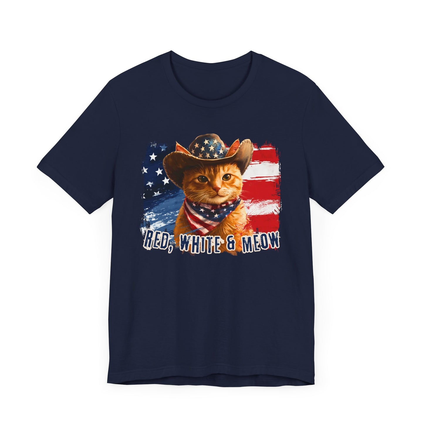 Ginger Cat Patriotic T-Shirt "Red, White & Meow" - Cat-Themed Patriotic Design