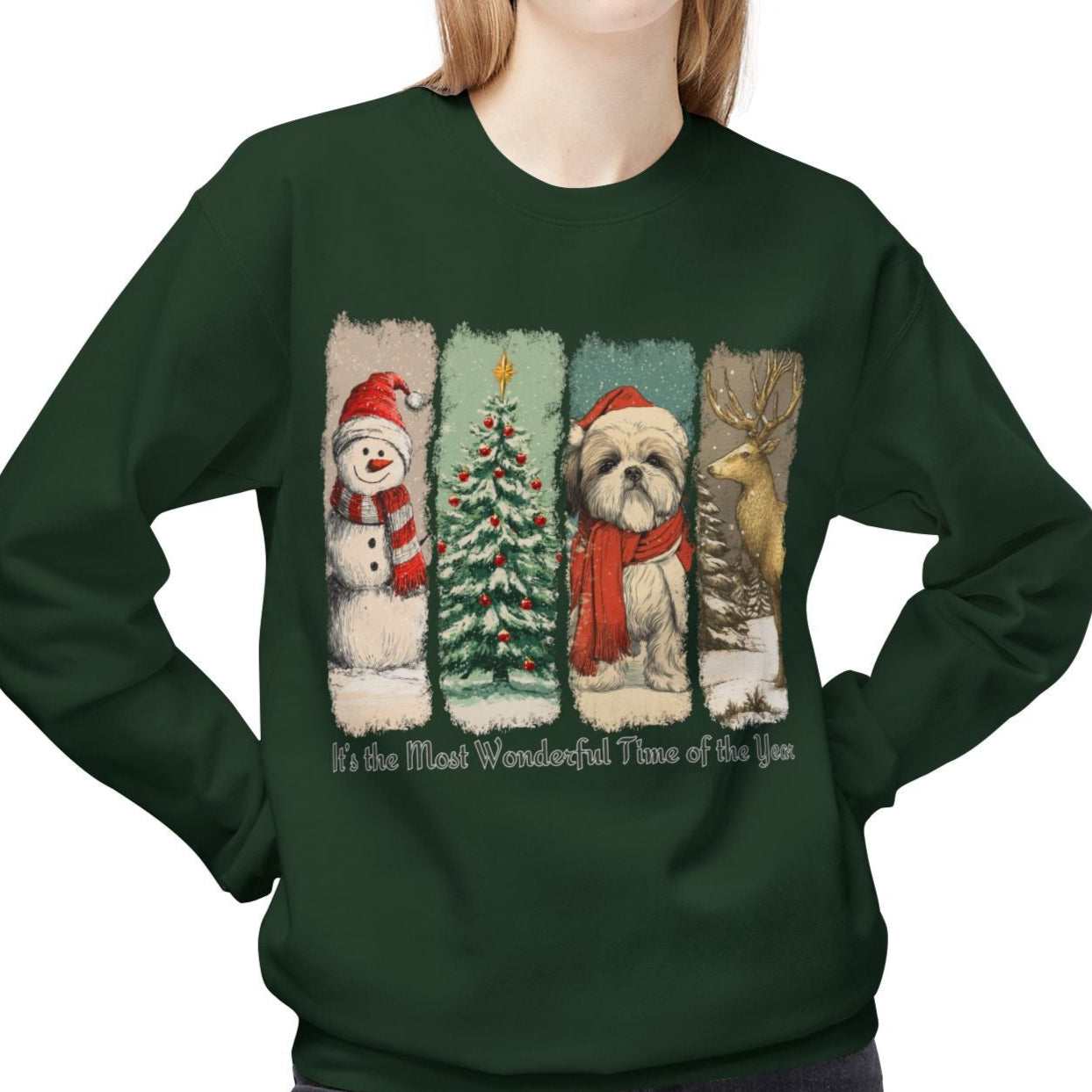 Shih Tzu Santa – Vintage Brush Stroke Christmas Sweater