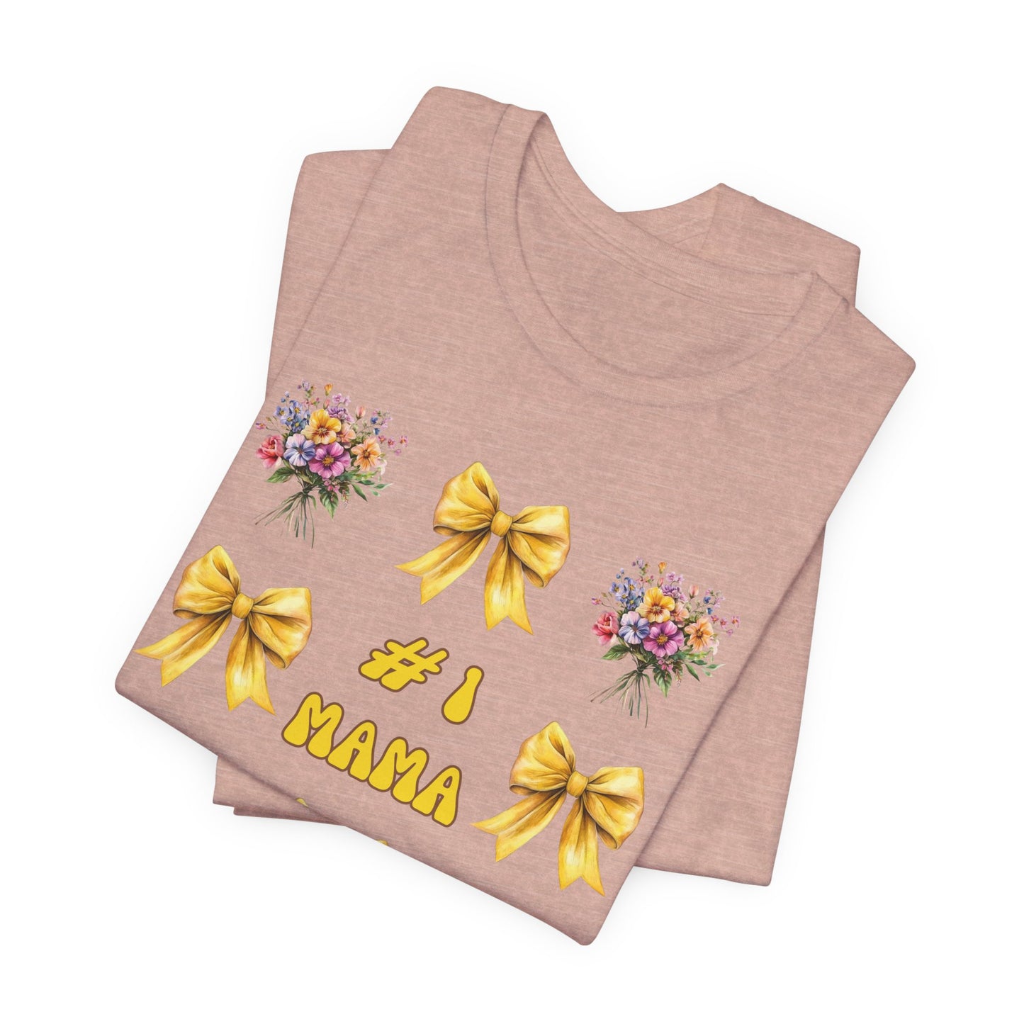 #1 Mama T-Shirt – Mother's Day Gift with Yellow Bows and Florals – Soft Cotton Tee