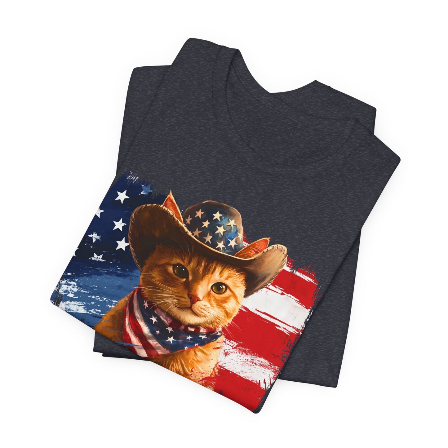 Ginger Cat Patriotic T-Shirt "Red, White & Meow" - Cat-Themed Patriotic Design