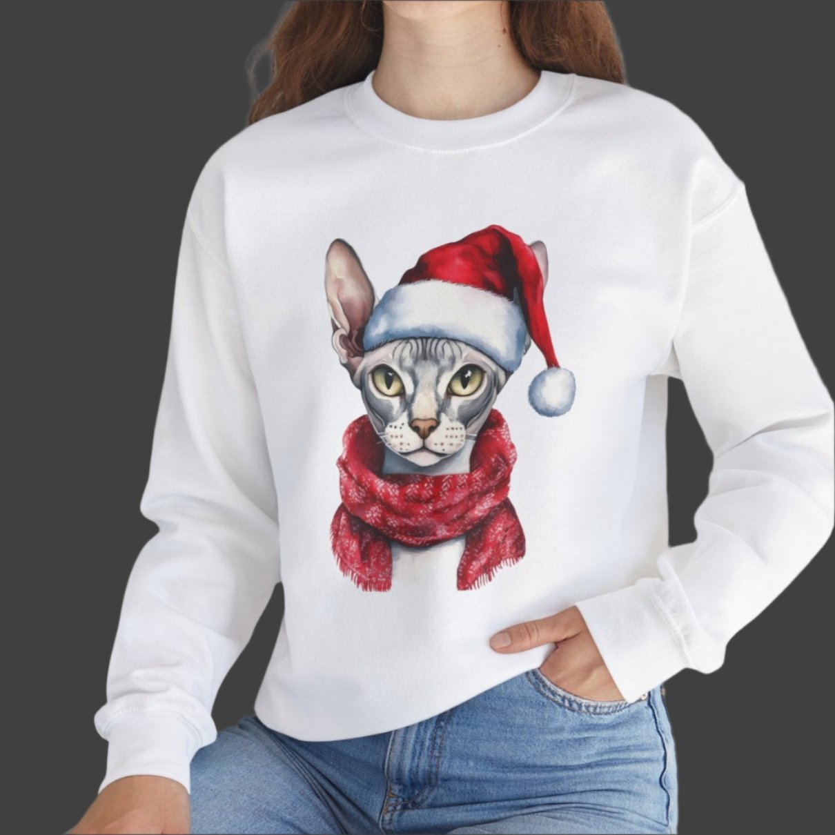 Sphynx Cat Santa Sweater – A Festive Gift for Cat Lovers