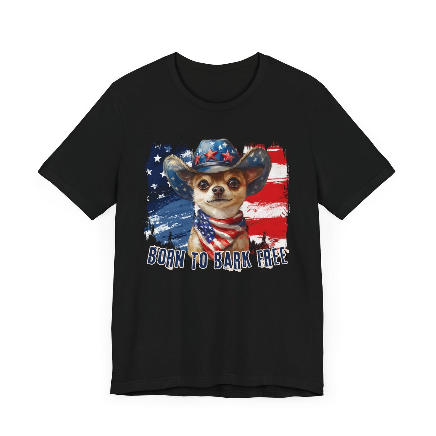 Chihuahua Patriotic T-Shirt "Born to Bark Free" - Dog-Themed Patriotic Design