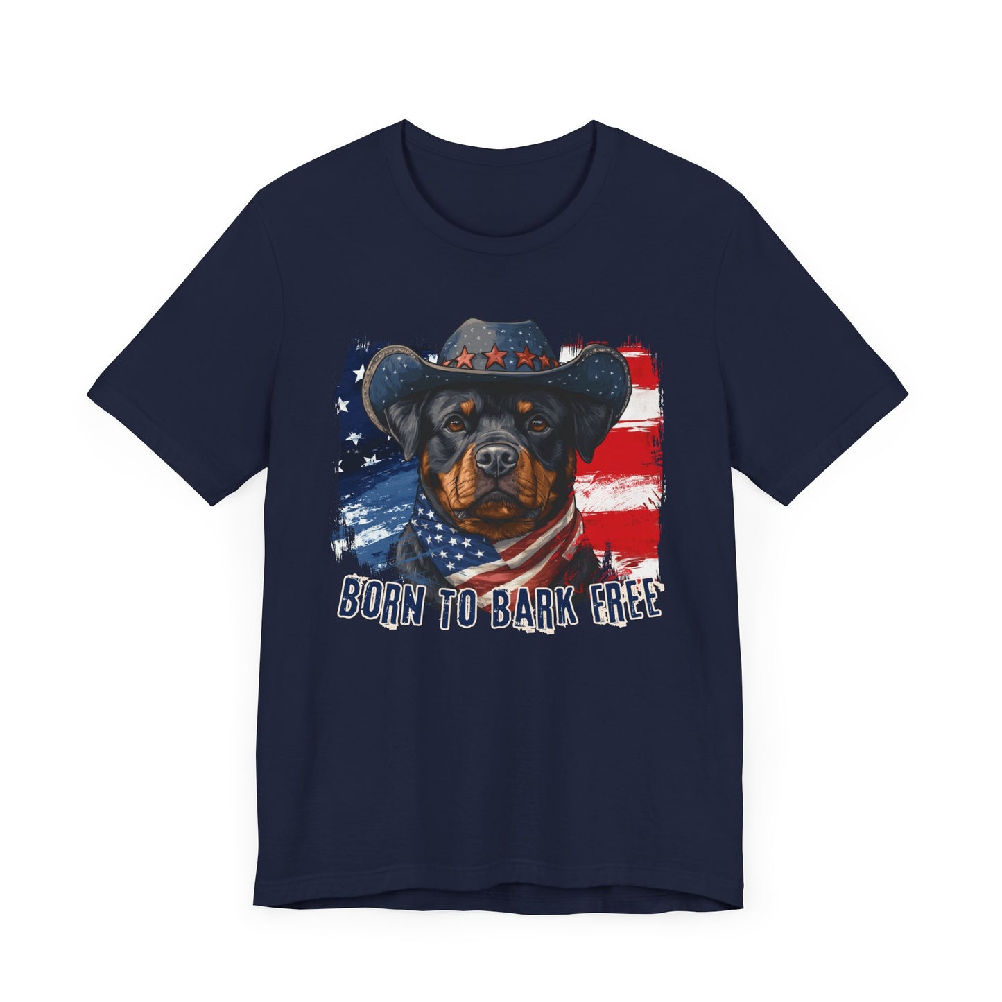 Rottweiler Patriotic T-Shirt "Born to Bark Free" - Dog-Themed Patriotic Design