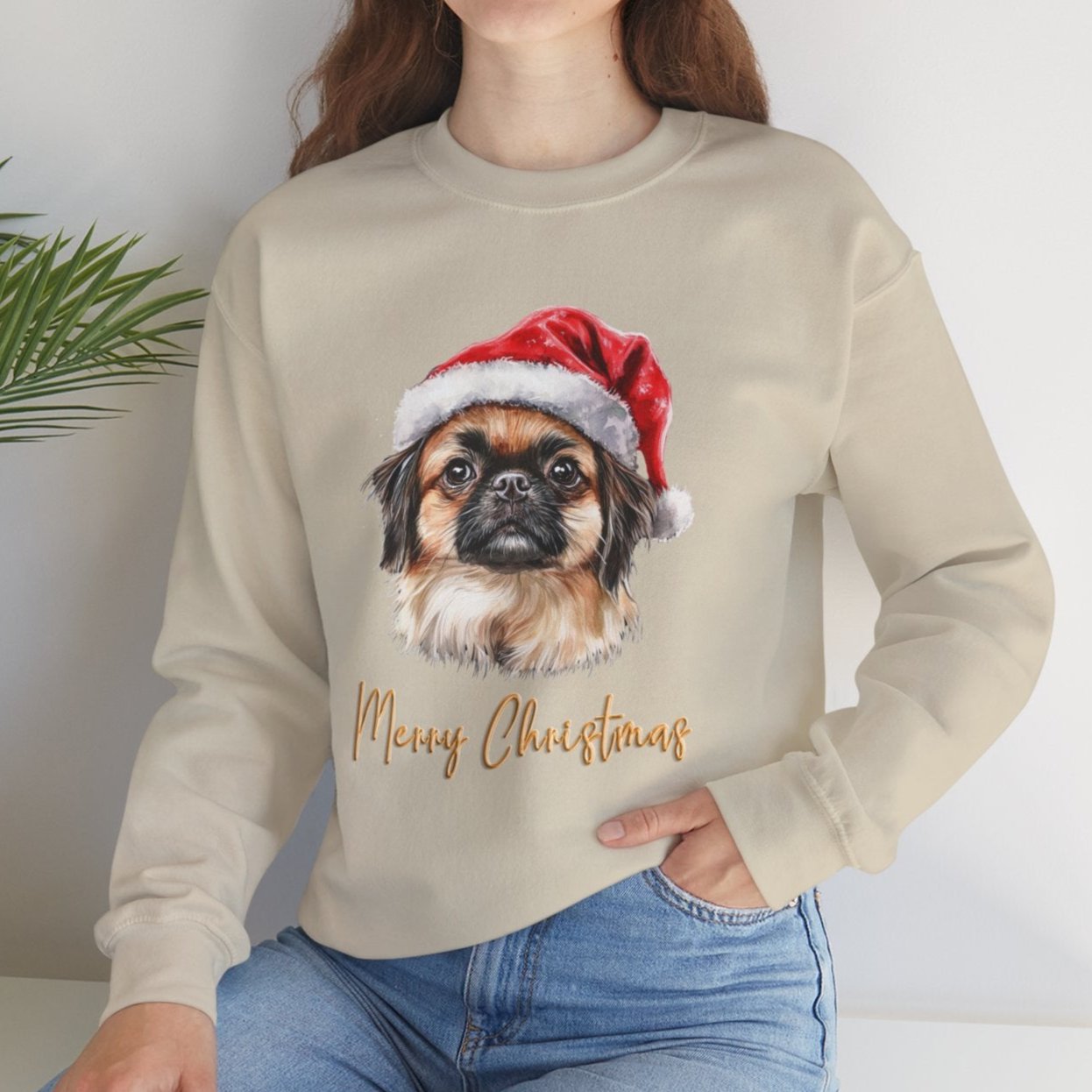 Pekingese In A Santa Hat Sweatshirt