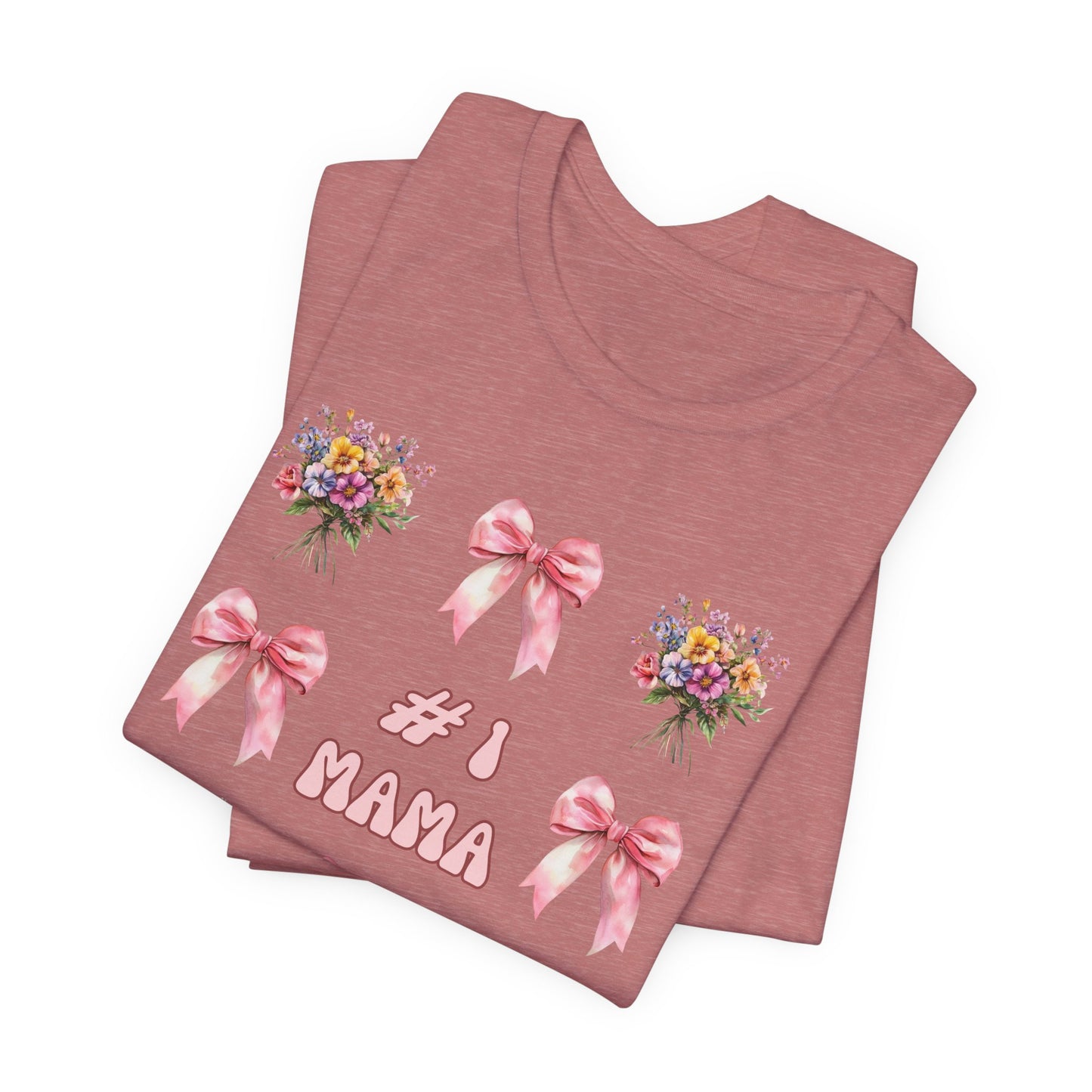 #1 Mama T-Shirt – Soft Cotton Tee with Pink Bows & Florals – Gift for Mom