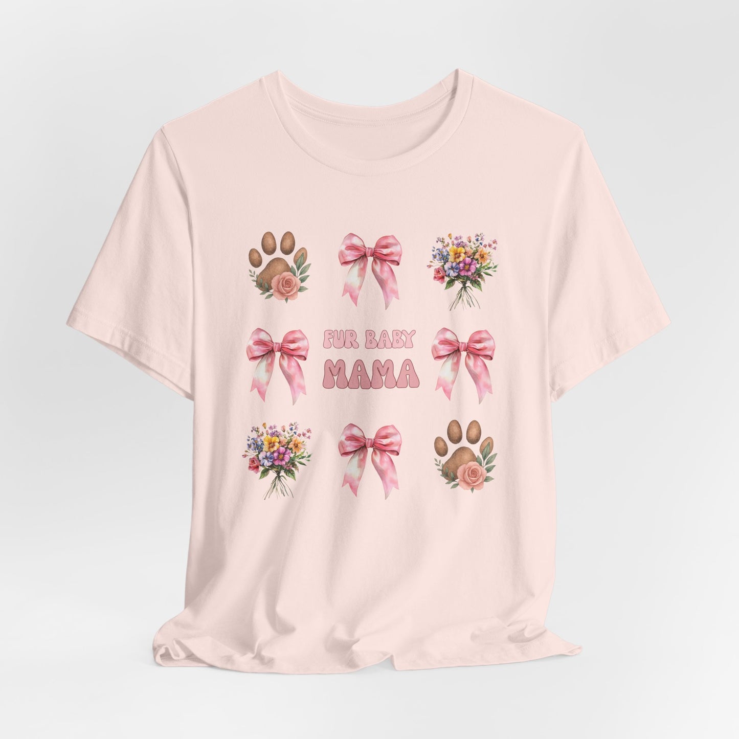 Fur Baby Mama T-Shirt – Soft Cotton Tee with Pink Bows – Gift for Pet Moms