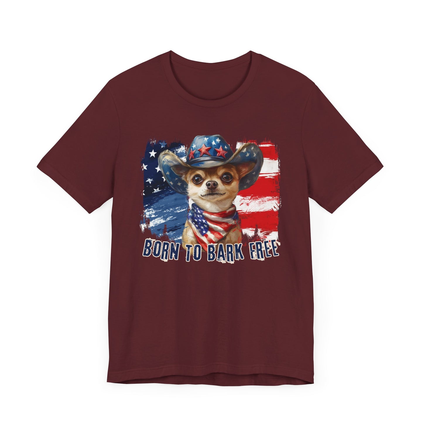 Chihuahua Patriotic T-Shirt "Born to Bark Free" - Dog-Themed Patriotic Design