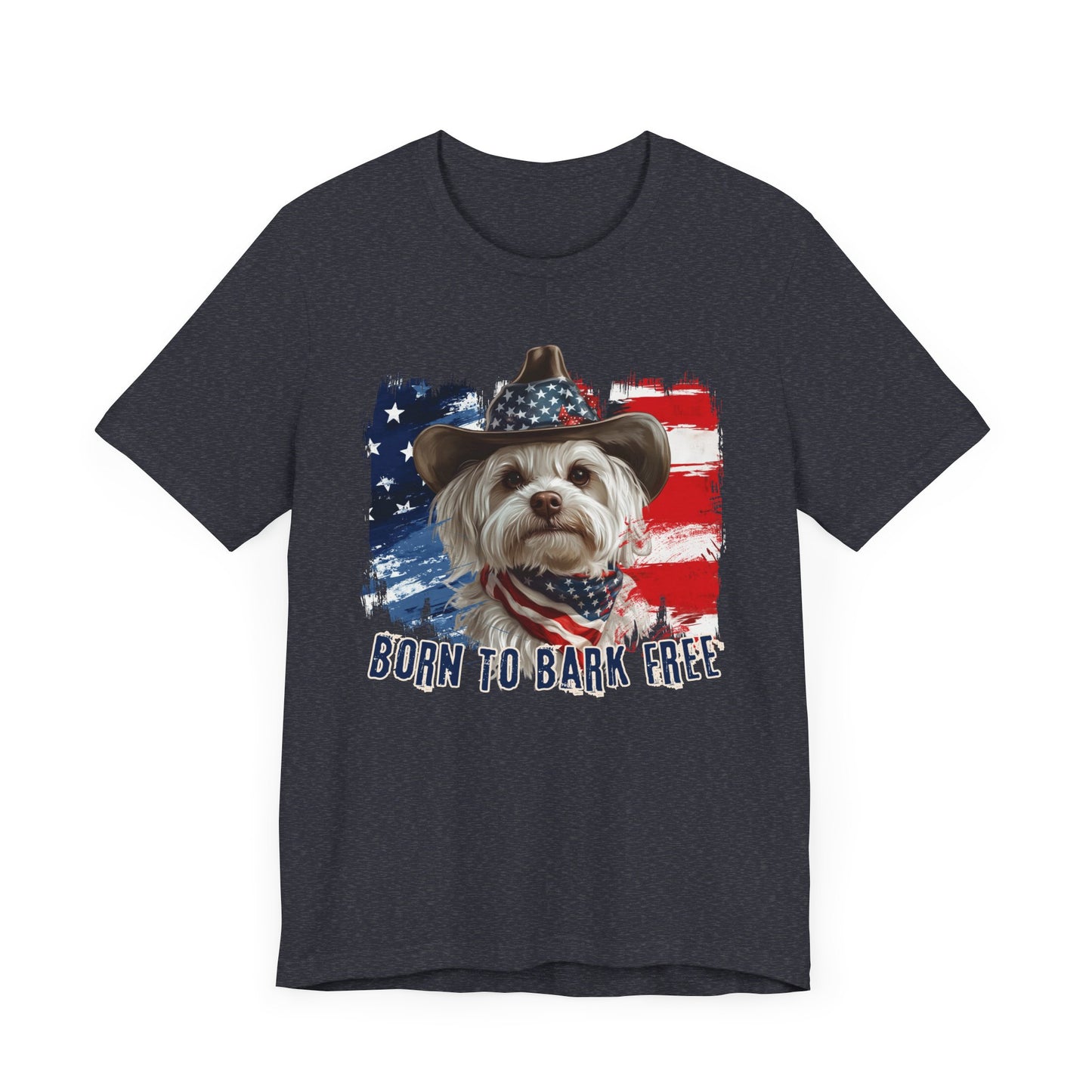 Maltese Patriotic T-Shirt "Born to Bark Free" - Dog-Themed Patriotic Design