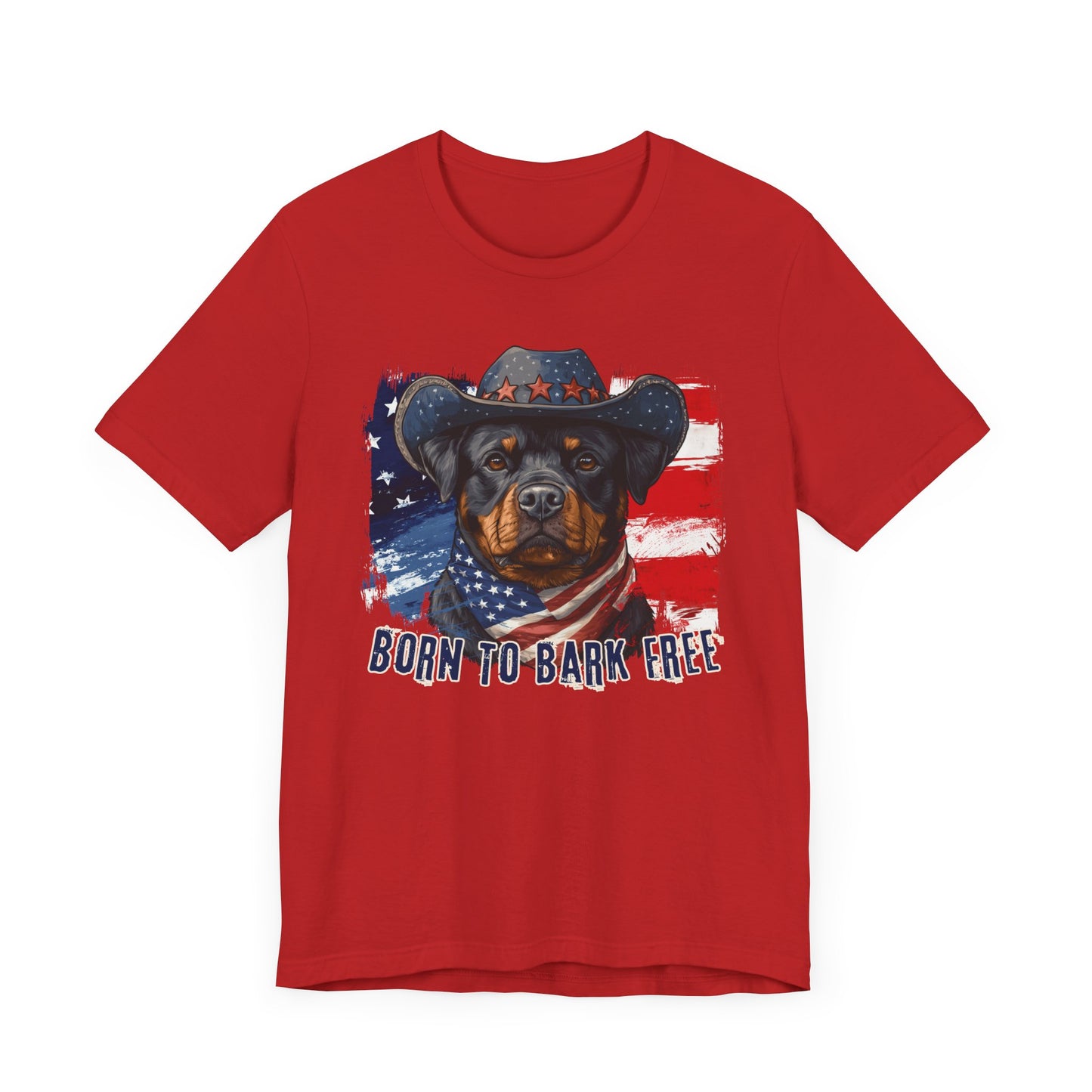 Rottweiler Patriotic T-Shirt "Born to Bark Free" - Dog-Themed Patriotic Design