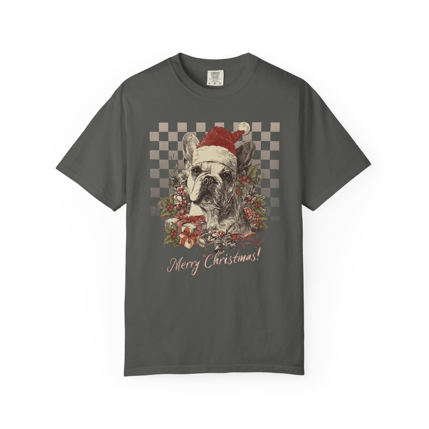 French Bulldog (Frenchie) Vintage Checkered Christmas Tee