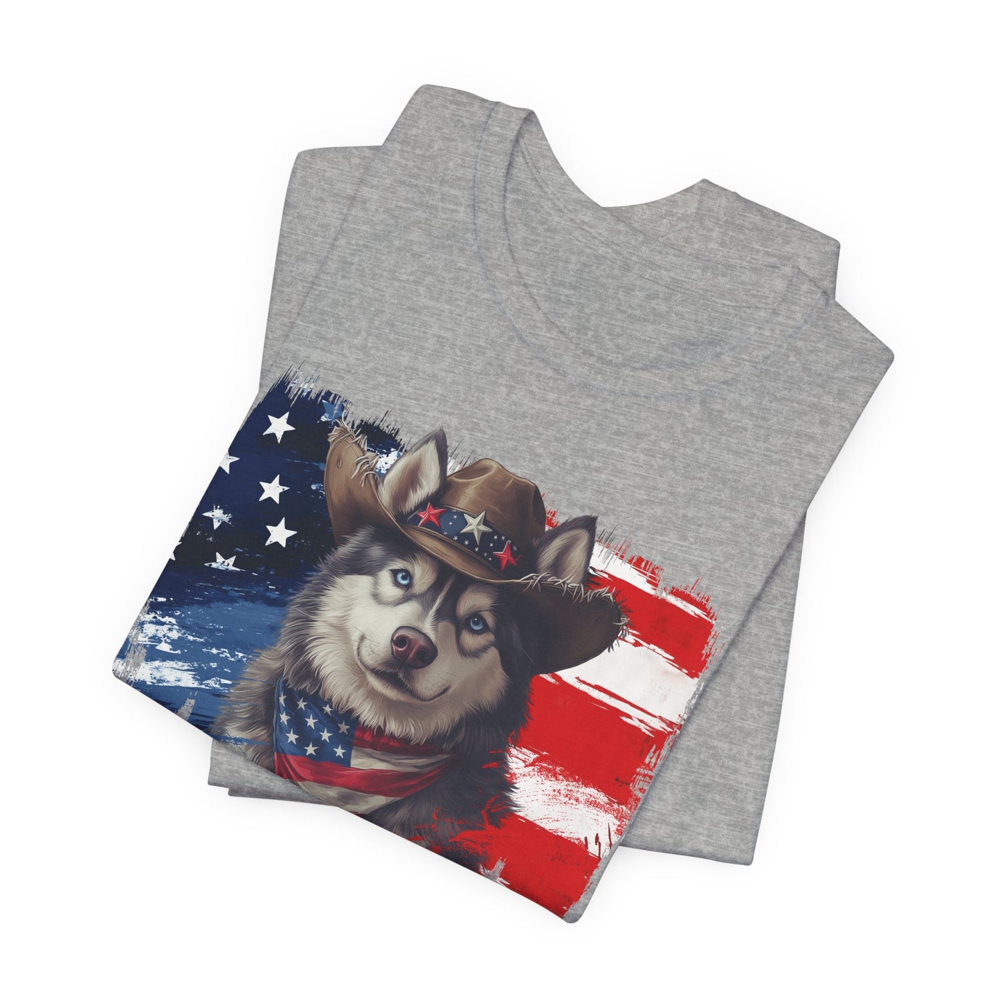 Siberian Husky Patriotic T-Shirt "Born to Bark Free" - Dog-Themed Patriotic Design