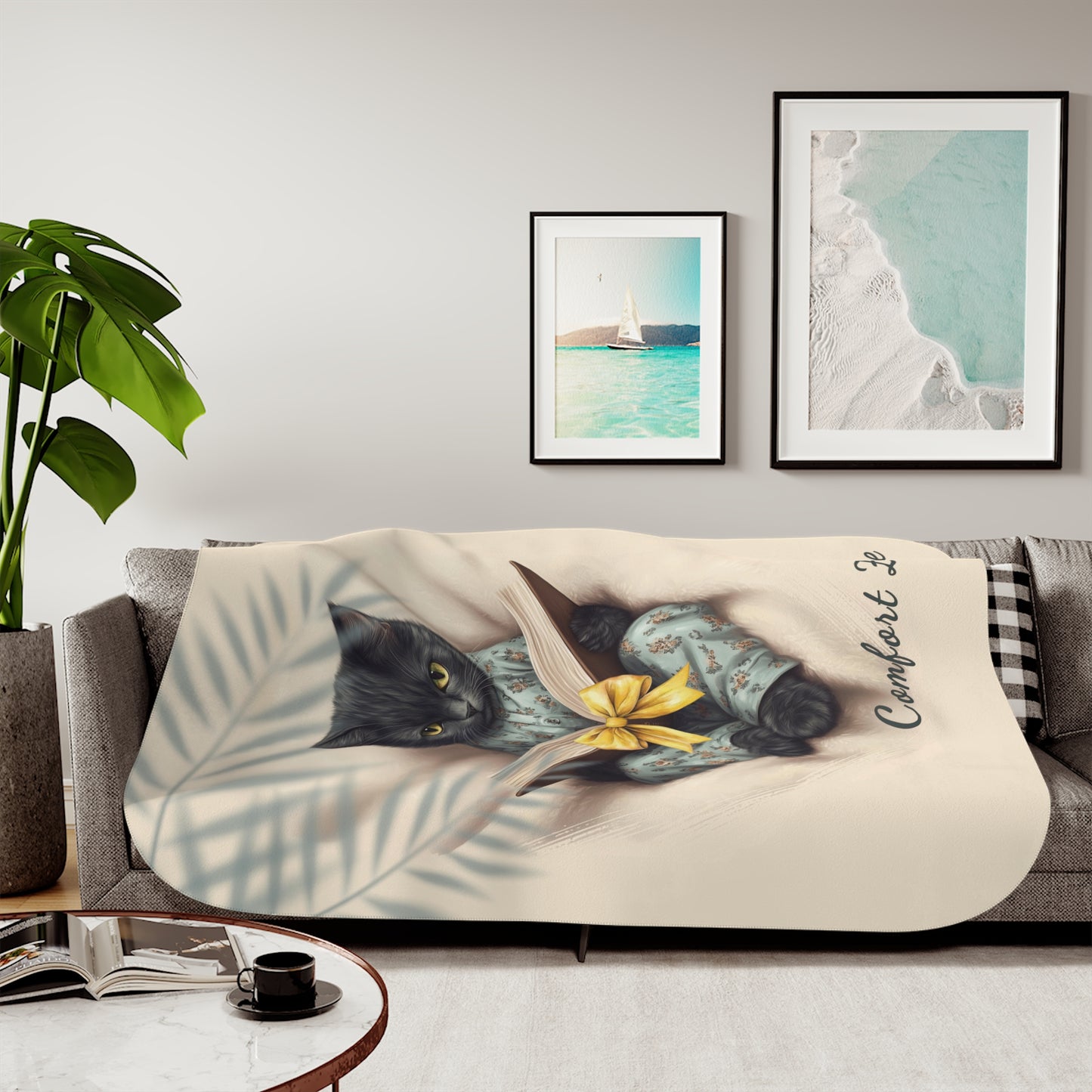 Comfort Zone – Black Cat Blanket | Personalized Sherpa Fleece Throw for Cat Lovers & Moms