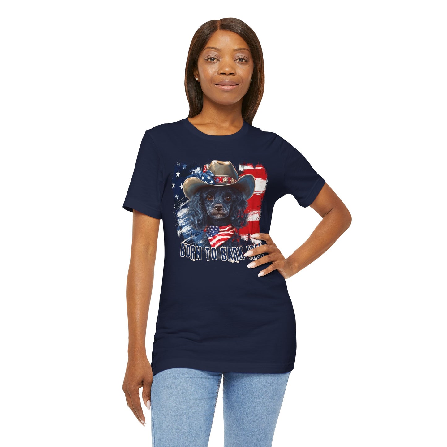 born to bark free poodle patriotic t-shirt, 4th of july, independance day dog lover t-shirt