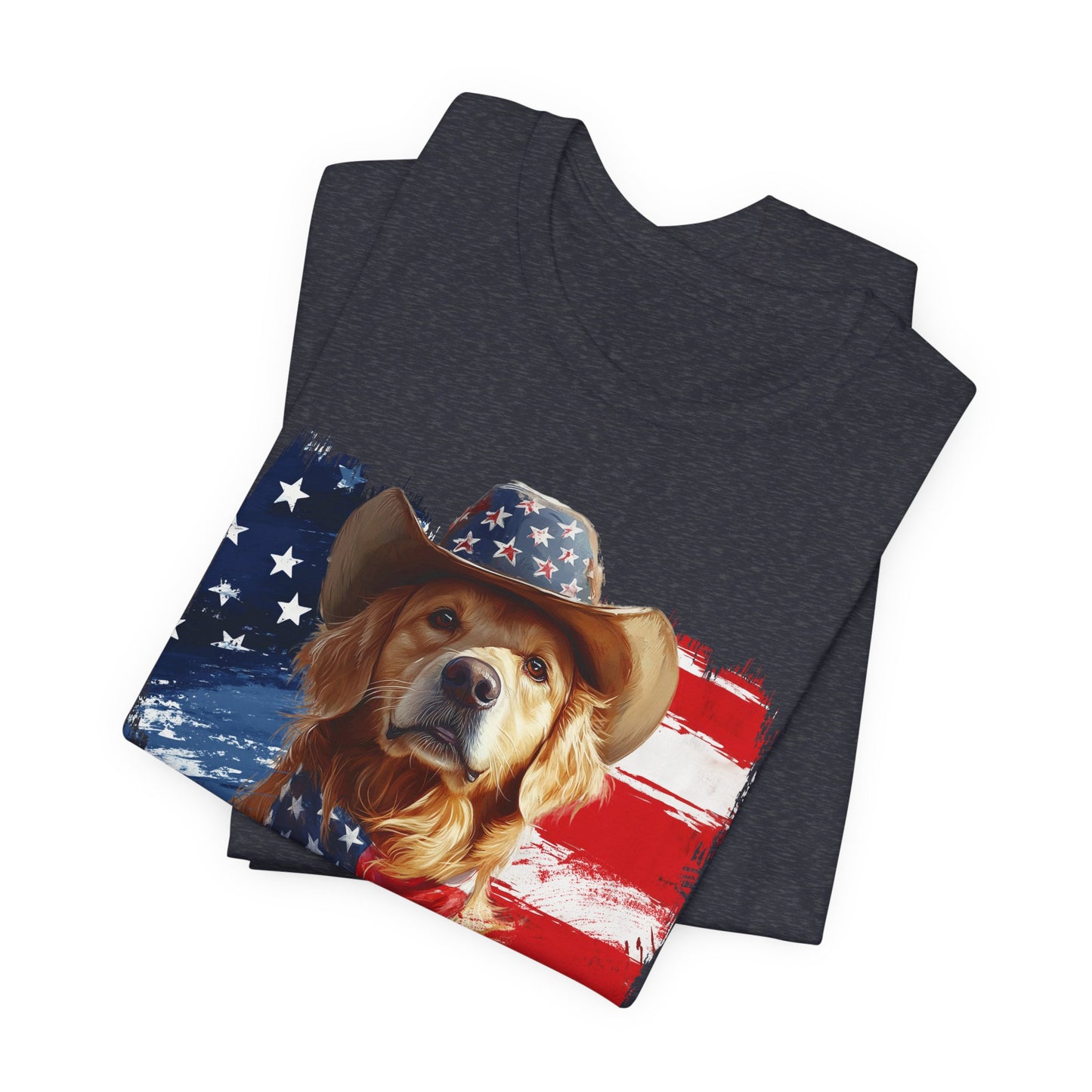 Golden Retriever Patriotic T-Shirt "Born to Bark Free" - Dog-Themed Patriotic Design