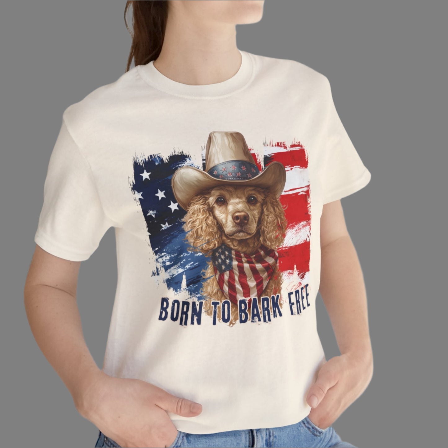 born to bark free poodle patriotic t-shirt, 4th of july, independance day dog lover t-shirt