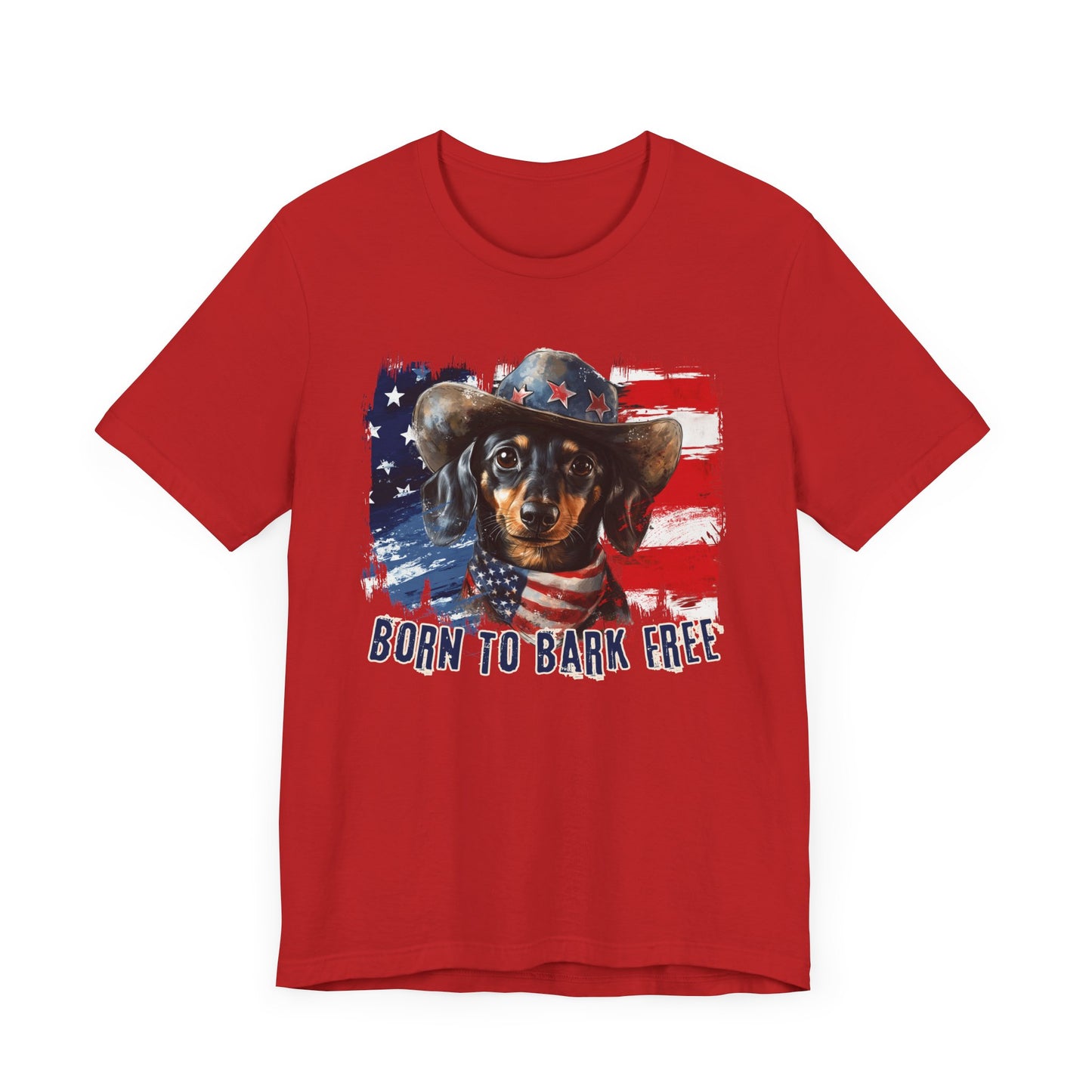 Dachshund Patriotic T-Shirt "Born to Bark Free" - Dog-Themed Patriotic Design