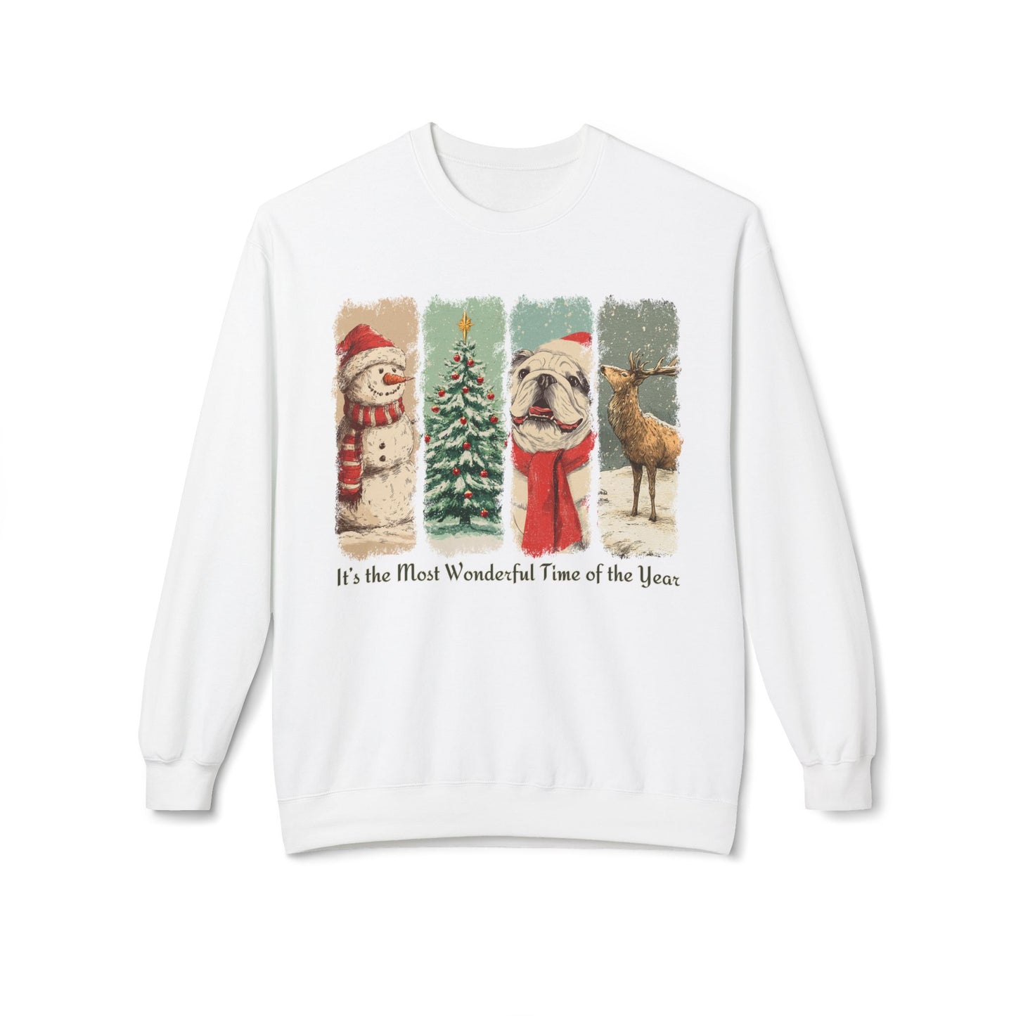 English Bulldog Santa – Vintage Brush Stroke Christmas Sweater