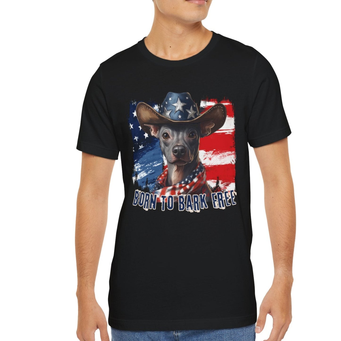 Xoloitzquintli - Mexican Hairless - Patriotic T-Shirt "Born to Bark Free"