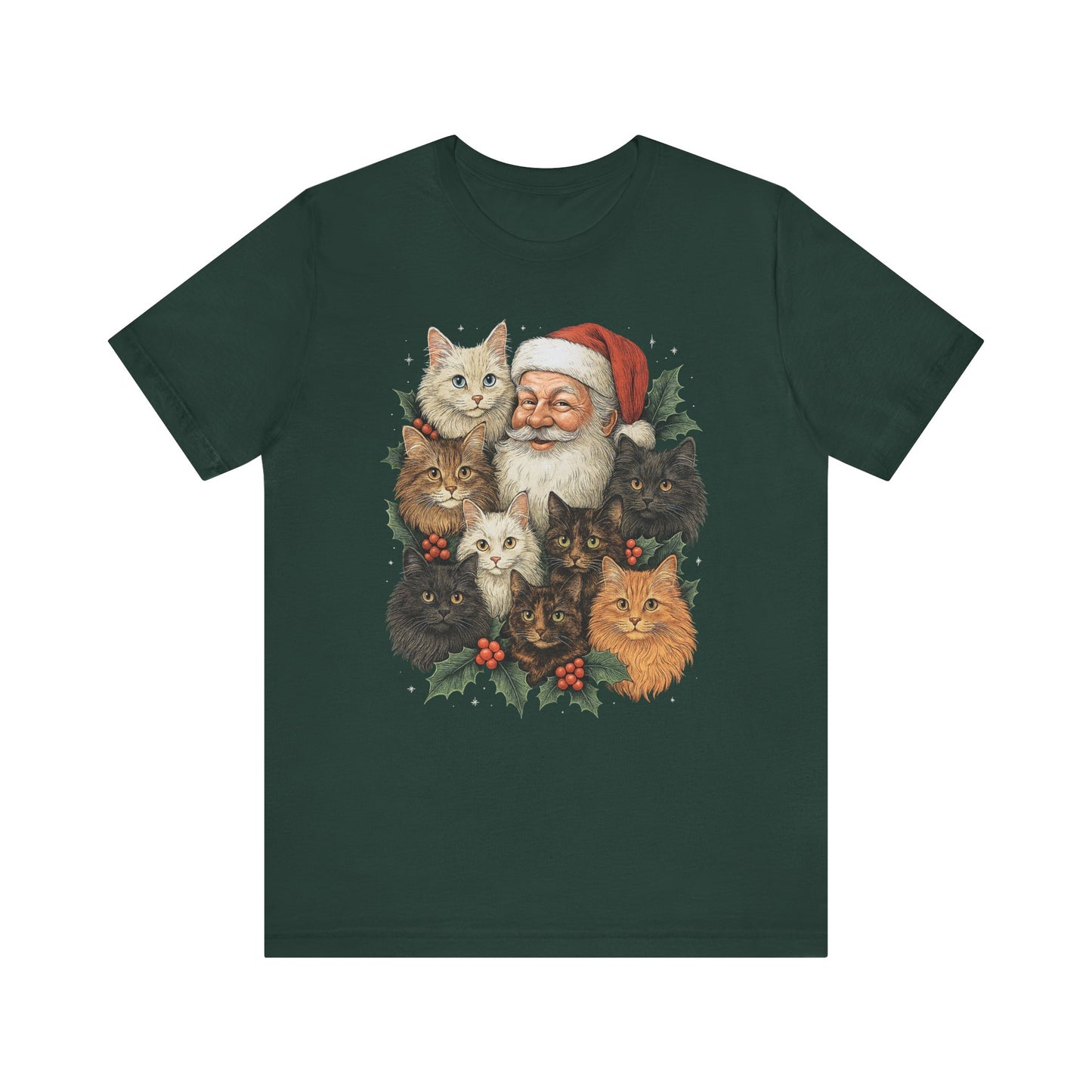 Santa & His Fluffy Cats Christmas T-Shirt – Vintage Holiday Cat Lover Tee