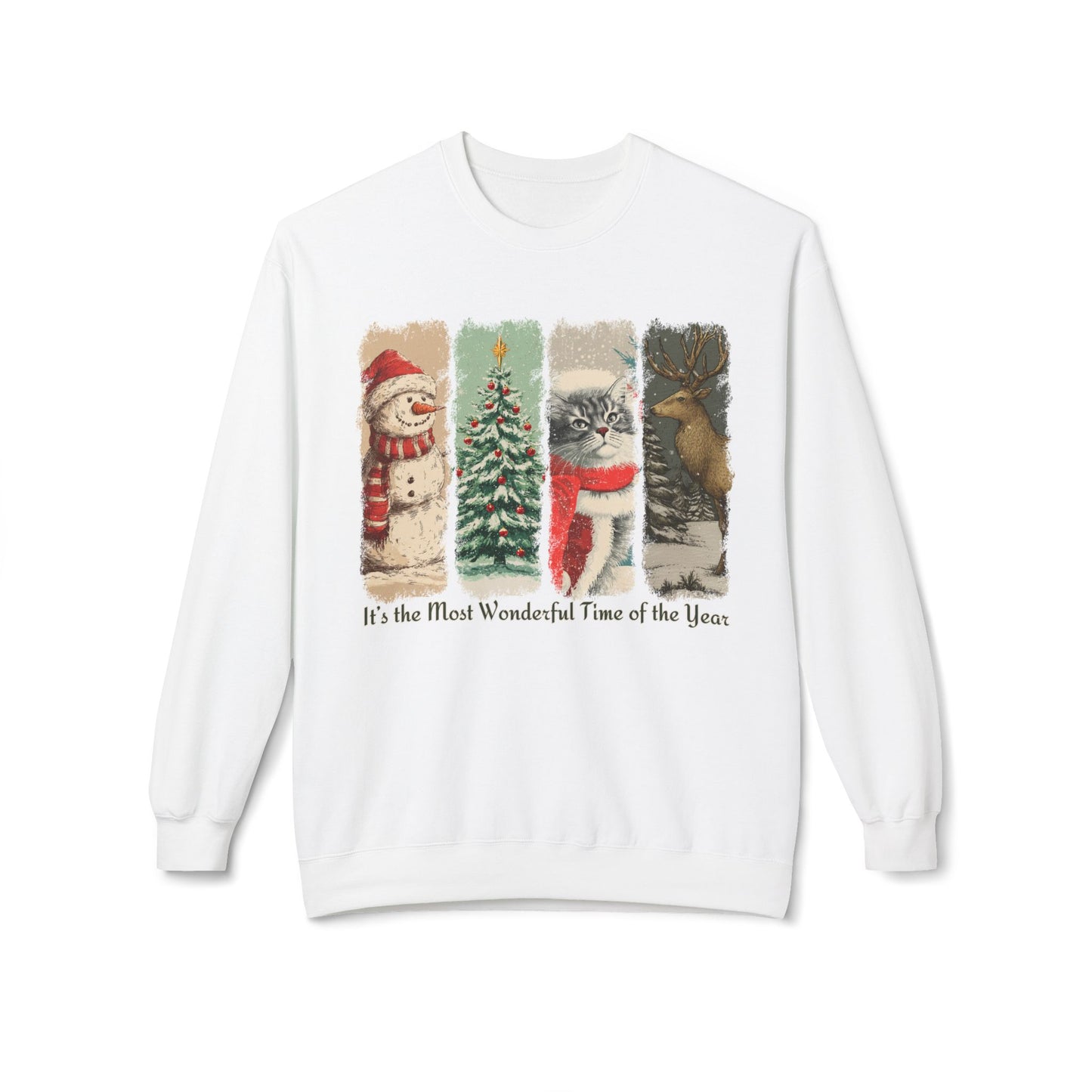 Fluffy Gray Tabby Cat Santa – Vintage Brush Stroke Christmas Sweater