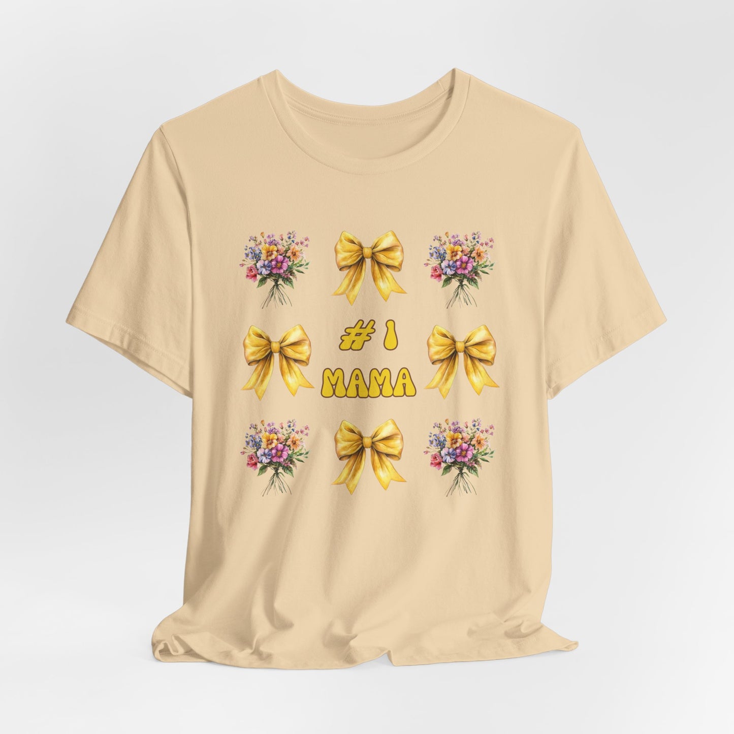 #1 Mama T-Shirt – Mother's Day Gift with Yellow Bows and Florals – Soft Cotton Tee