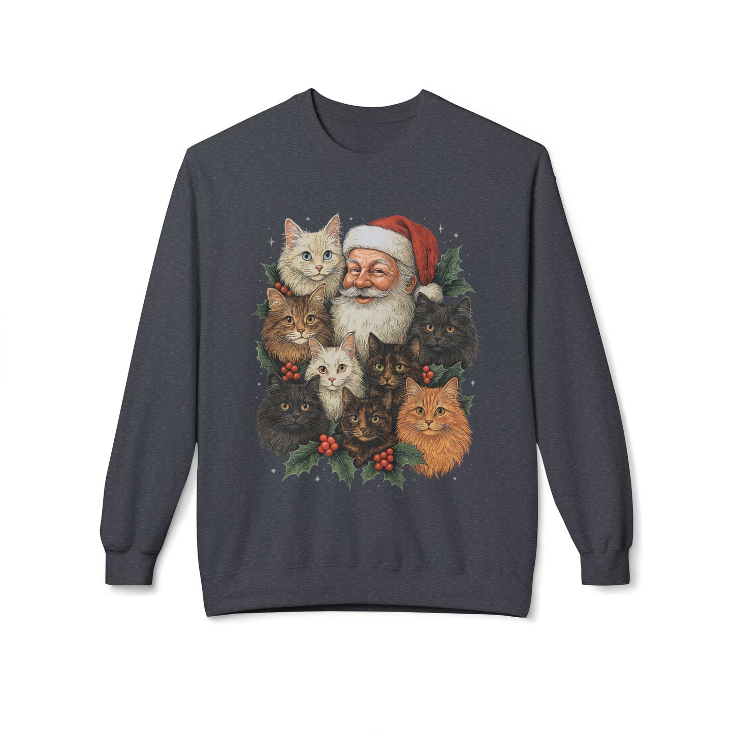 Santa & His Fluffy Cats Christmas Sweatshirt – Vintage Holiday Cat Lover Sweater