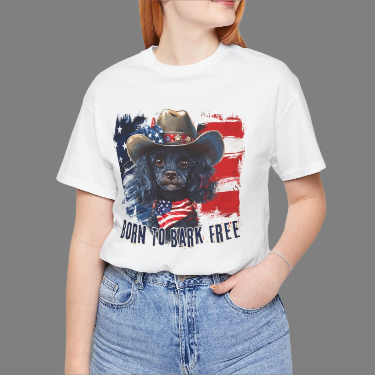born to bark free poodle patriotic t-shirt, 4th of july, independance day dog lover t-shirt