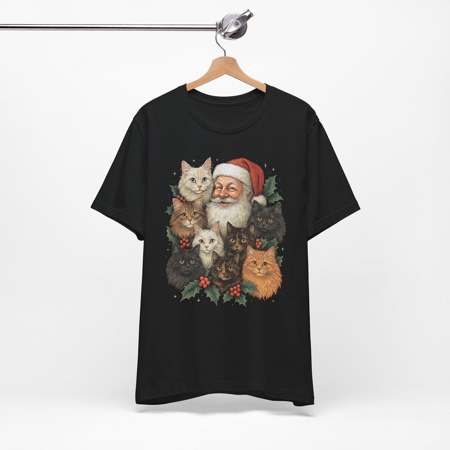 Santa & His Fluffy Cats Christmas T-Shirt – Vintage Holiday Cat Lover Tee