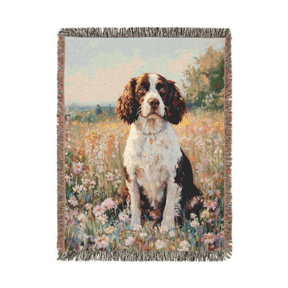 english springer spaniel in the meadow throw woven blanket, gift for dog lovers