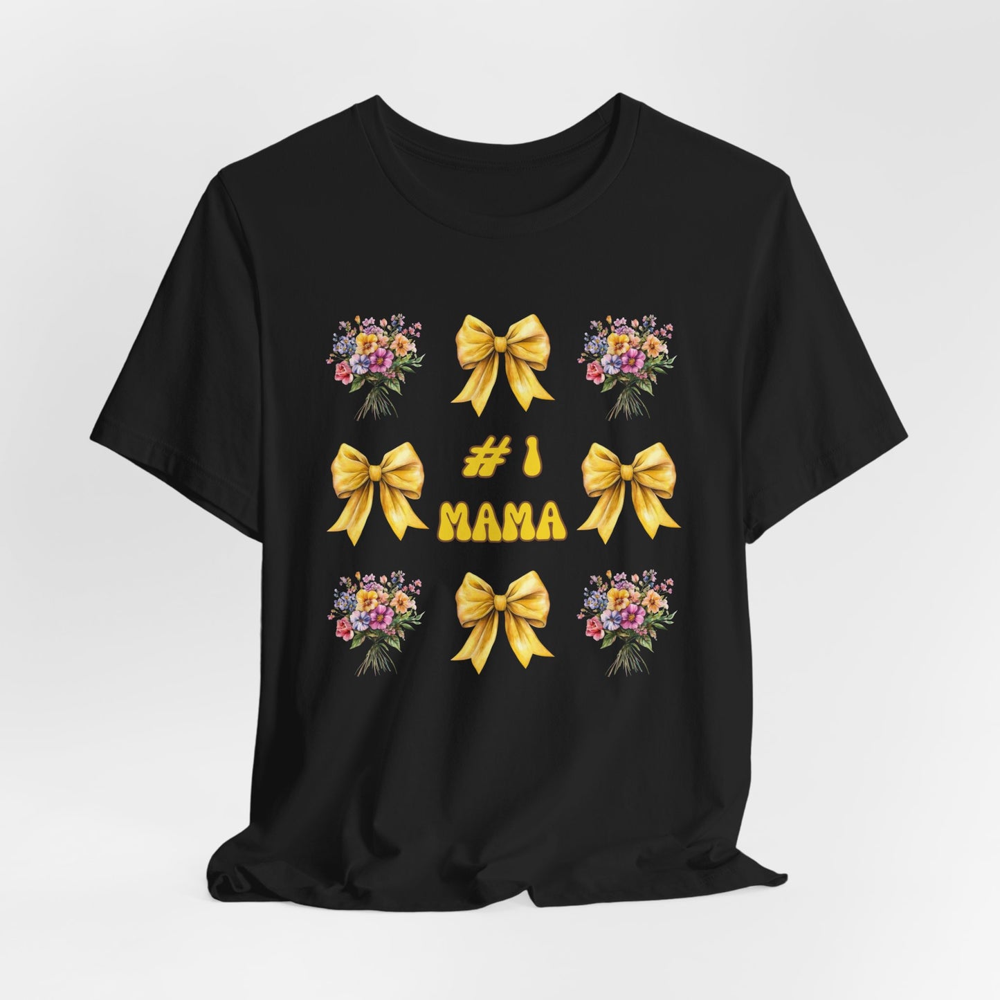 #1 Mama T-Shirt – Mother's Day Gift with Yellow Bows and Florals – Soft Cotton Tee