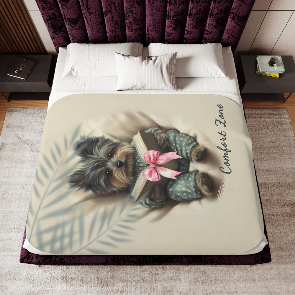 Comfort Zone – Yorkie Blanket | Personalized Sherpa Fleece Throw| Gift for Dog Moms & Pet Lovers