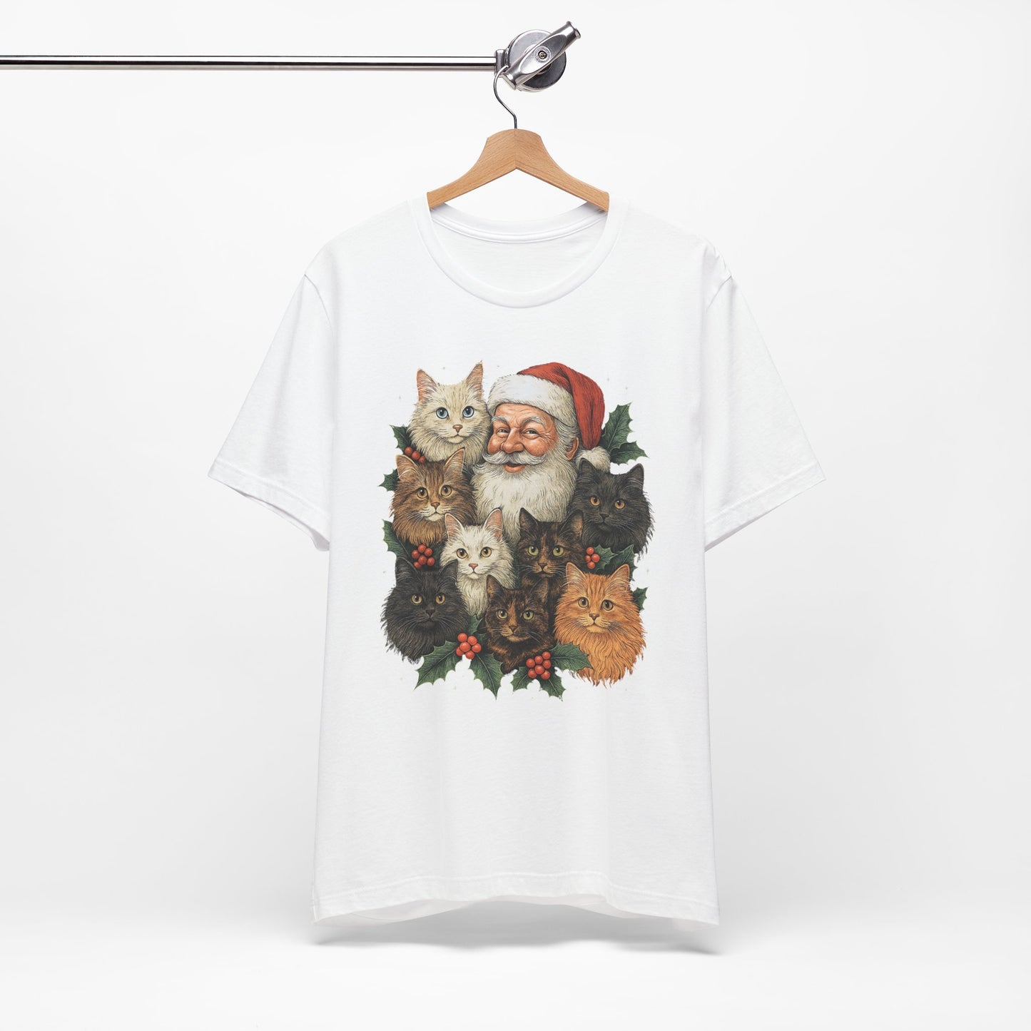 Santa & His Fluffy Cats Christmas T-Shirt – Vintage Holiday Cat Lover Tee
