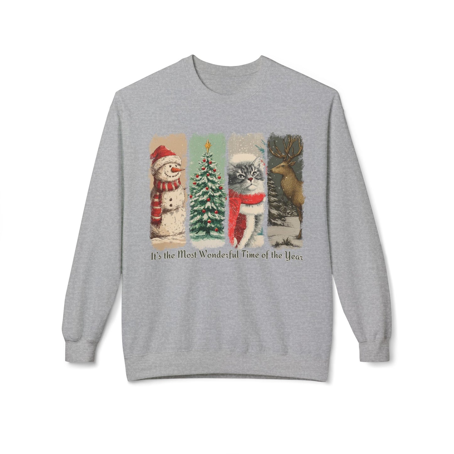 Fluffy Gray Tabby Cat Santa – Vintage Brush Stroke Christmas Sweater