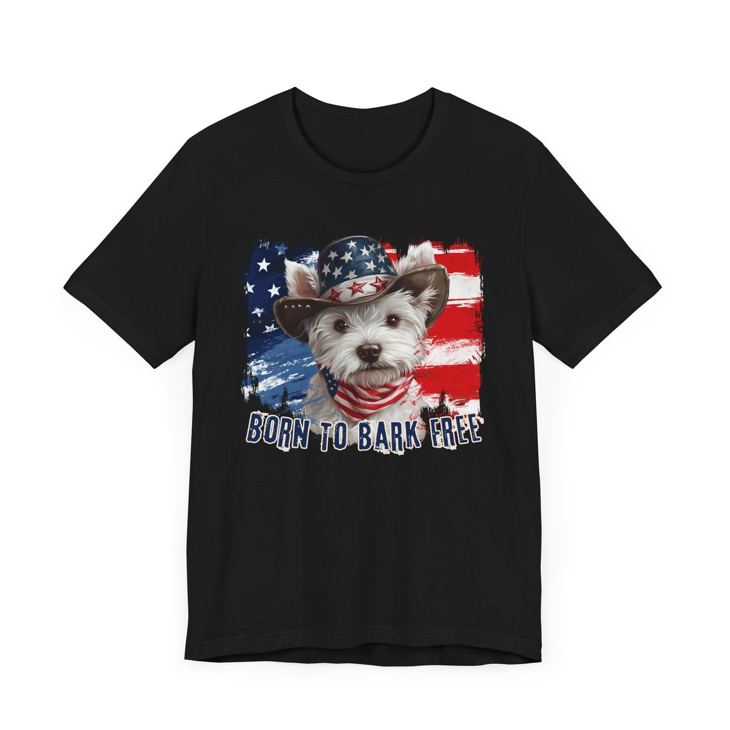 Westie Patriotic T-Shirt "Born to Bark Free" - Dog-Themed Patriotic Design