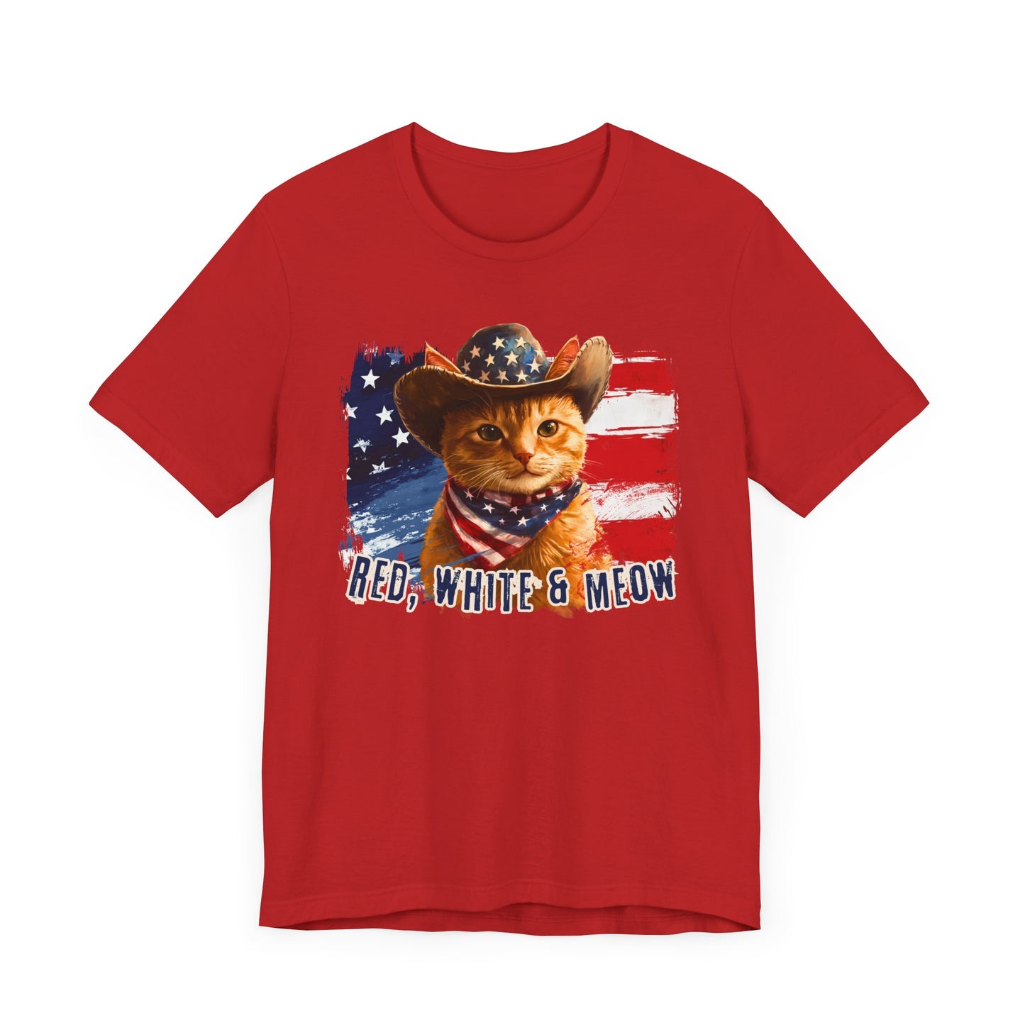 Ginger Cat Patriotic T-Shirt "Red, White & Meow" - Cat-Themed Patriotic Design