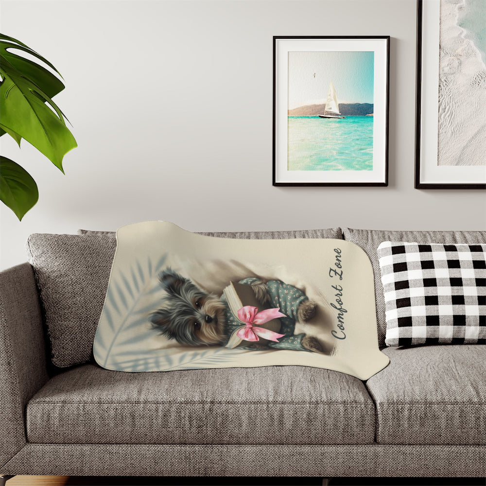 Comfort Zone – Yorkie Blanket | Personalized Sherpa Fleece Throw| Gift for Dog Moms & Pet Lovers