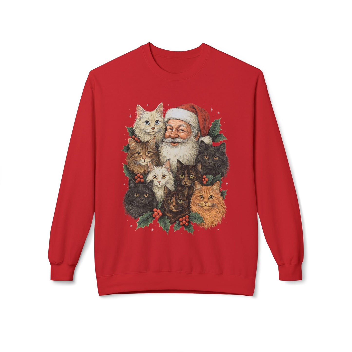 Santa & His Fluffy Cats Christmas Sweatshirt – Vintage Holiday Cat Lover Sweater