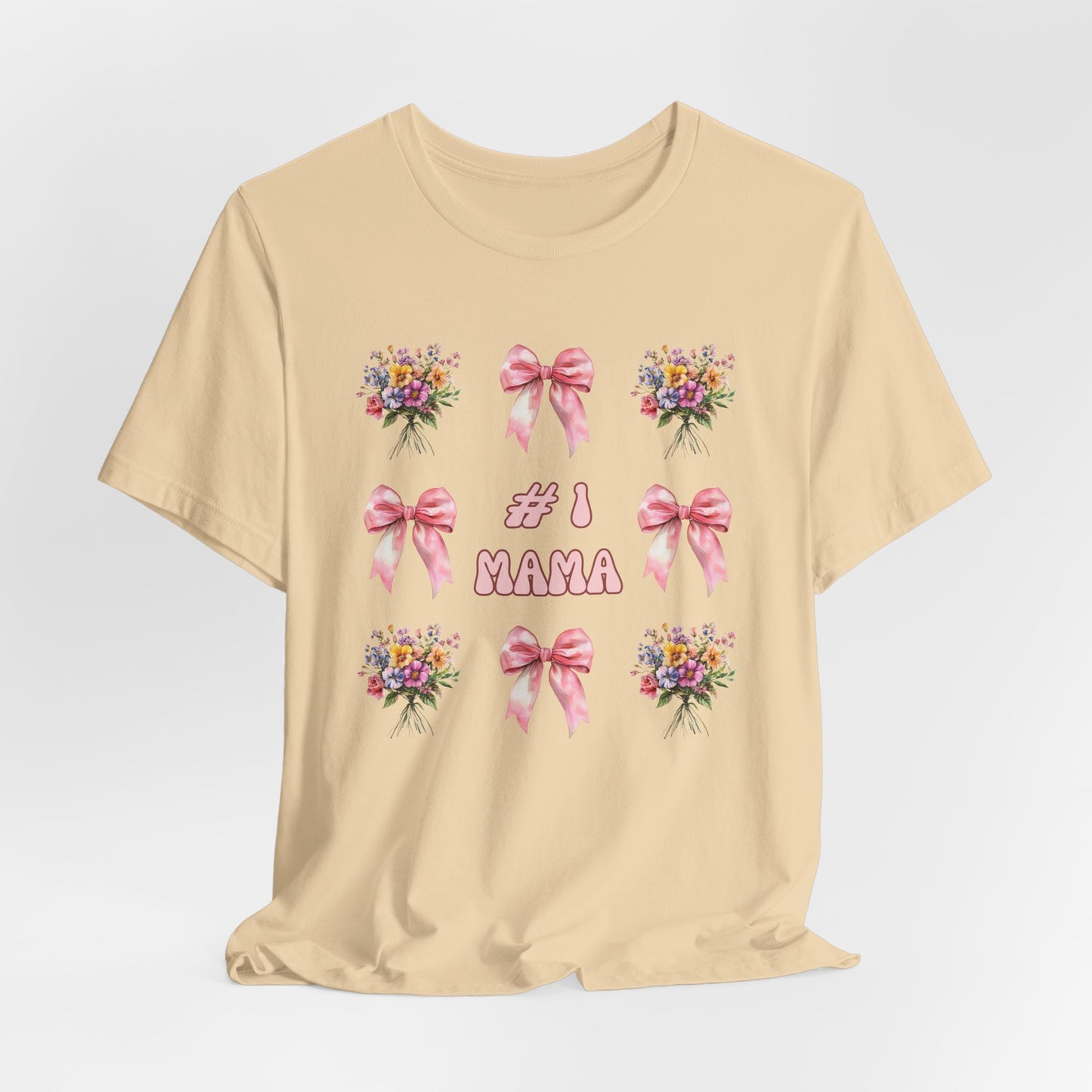 #1 Mama T-Shirt – Soft Cotton Tee with Pink Bows & Florals – Gift for Mom