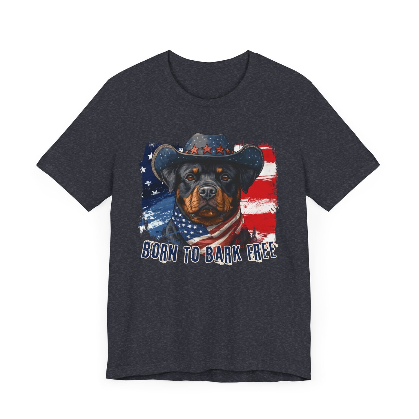 Rottweiler Patriotic T-Shirt "Born to Bark Free" - Dog-Themed Patriotic Design
