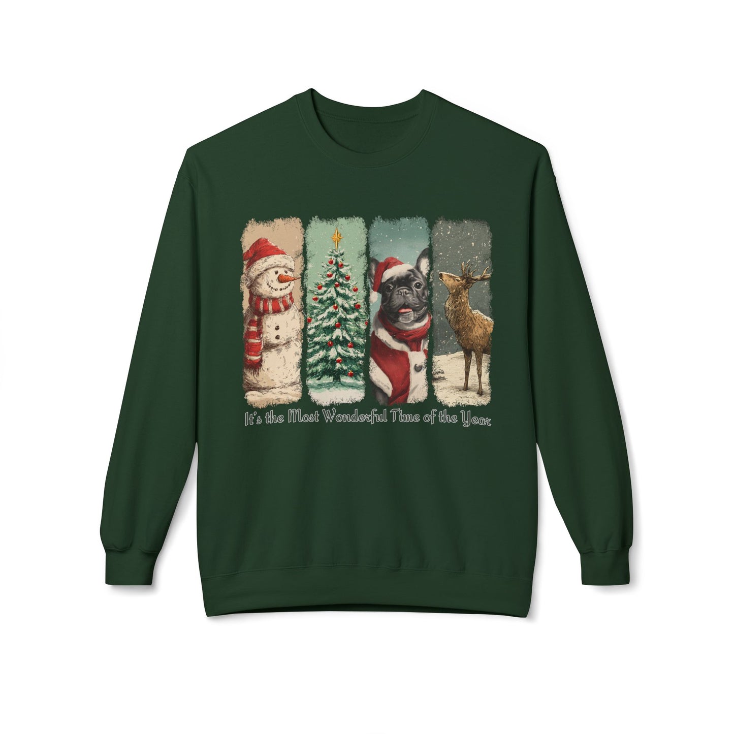 Frenchie (dark) Santa – Vintage Brush Stroke Christmas Sweater