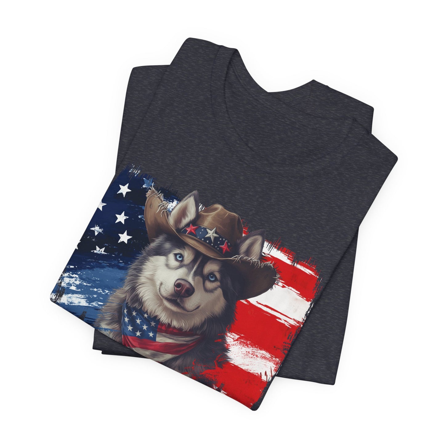 Siberian Husky Patriotic T-Shirt "Born to Bark Free" - Dog-Themed Patriotic Design
