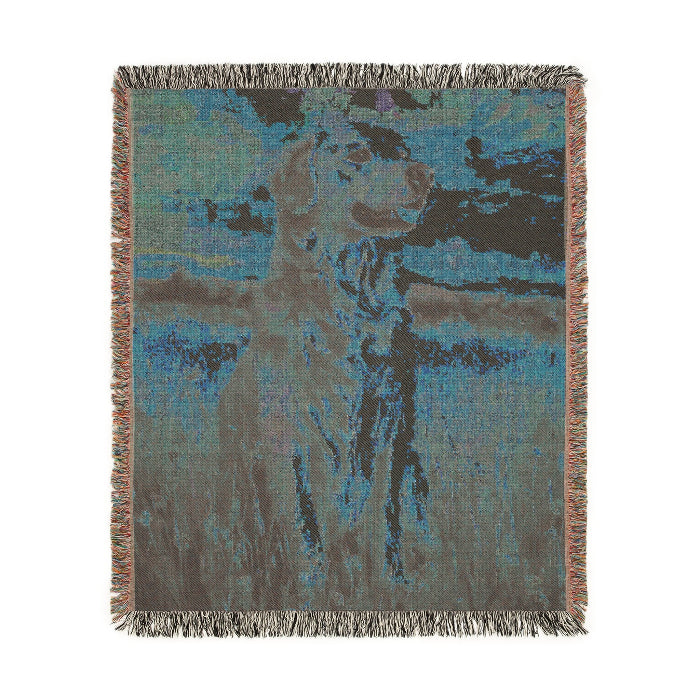 Golden Retriever in a Golden Sunset Field – Woven Blanket - Floral Dog Design for Home Comfort - Customization available